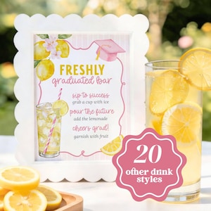 Freshly Graduated Lemonade Bar Sign: Lemon Graduation Party Drink Station with 20 Drink Options (Instant Download)