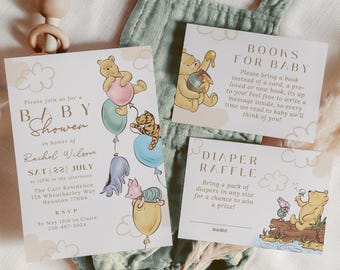 Faire-part de baby shower Winnie l'ourson : thème bohème neutre (téléchargement instantané, 5 x 7 po.