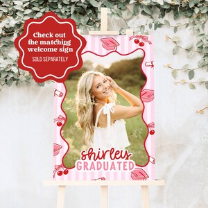 shirley graduated invitation, shirley she's not graduating, cherry graduation invitation, graduation invitation template, editable graduation invite, class of 2026 invitation, photo graduation invitation, coquette graduation invite, pink graduation party invite, girly graduation invitation, senior graduation announcement, college graduation invitation, printable grad invite, cherry party invitation, graduation open house invite, trendy graduation template