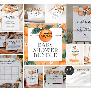 Little Cutie Baby Shower Bundle: Bearbeitbares oranges Thema (Digitaler Download)