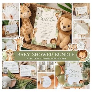 Safari Baby Shower Bundle Canva Template A Little Wild One Is On The Way Jungle Animals Invitation Neutral Baby Shower Decorations