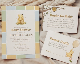 Invitation baby shower Winnie l'ourson : thème bohème neutre (téléchargement instantané)