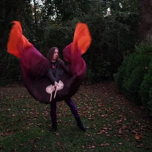 Set di veli a ventaglio in seta tinti a mano, sfumatura arancione bordeaux, misura matrimoniale 66"