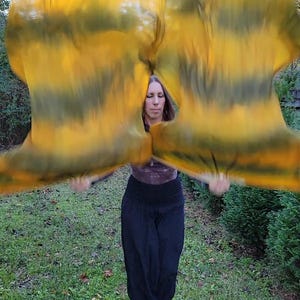 Handgefärbte Seiden-Fächerschleier: Bambusstäbe, fließender Tanz - 122 cm