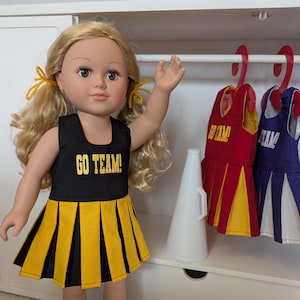 Custom Cheer Outfit Dress with Pleats & Vinyl Lettering, Handmade, Personalized For 18&quot; Dolls