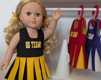 Custom Cheer Outfit Dress with Pleats & Vinyl Lettering, Handmade, Personalized For 18" Dolls