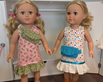 Drop Waist Dress & Purse Bag Set for 18" Doll - Optional Personalization!