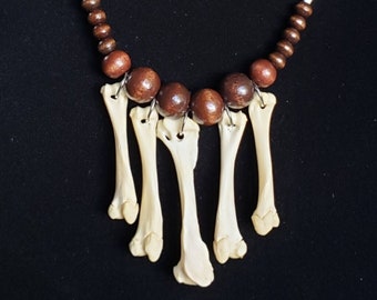 Real Guinea Pig Humerus Arm Bones With Wooden Beads On A Black Silk Cord Taxidermy Necklace