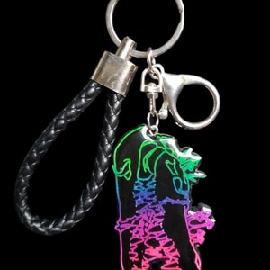 Handmade Resin Curiosity Cabinet Alligator Gator Skull Neon Rainbow On Black Keychain image 1