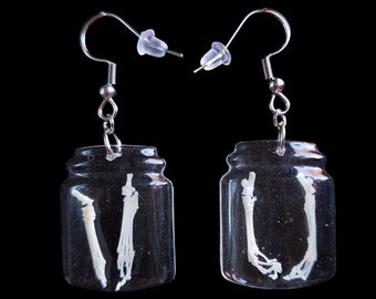 Handmade Real Mouse Leg and Paw Bones Encased in Resin Specimen Jar Hook Earrings