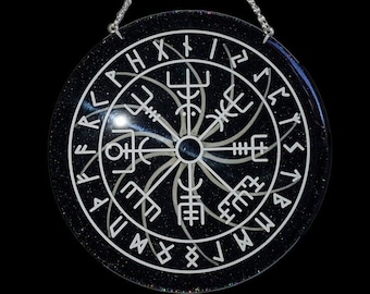 Handmade Resin Decorative Altar Piece Wall Hanger Viking Compass Vegvisir With Real Boa Constrictor Ribs Inside