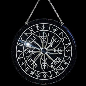 Handmade Resin Decorative Altar Piece Wall Hanger Viking Compass Vegvisir With Real Boa Constrictor Ribs Inside image 1