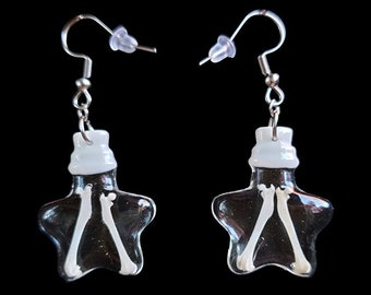 Handmade Real Mouse Leg femur Bones Encased in Resin Specimen Jar Hook Earrings