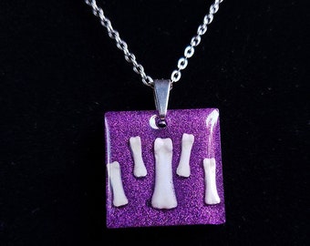 Real Rabbit Hand Toe Bones Encased in Square Resin With Purple Glitter Taxidermy Necklace