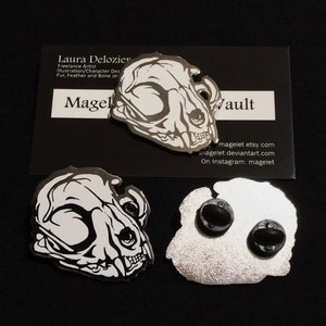 Limited Edition Hard Enamel Domestic Cat Skull Lapel Hat Pin Designed From Hand Drawn Art image 1