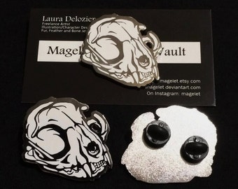 Limited Edition Hard Enamel Domestic Cat Skull Lapel Hat Pin Designed From Hand Drawn Art