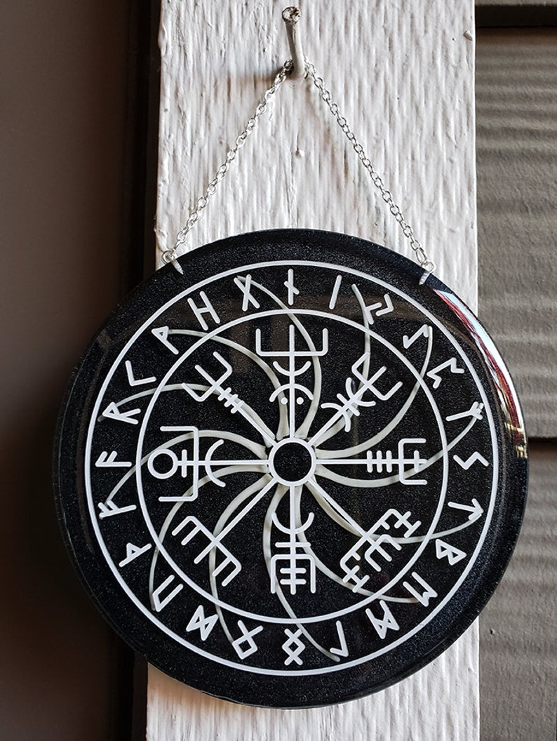 Handmade Resin Decorative Altar Piece Wall Hanger Viking Compass Vegvisir With Real Boa Constrictor Ribs Inside image 3