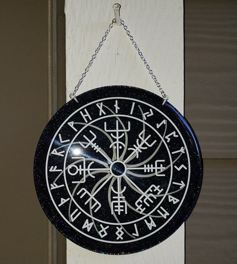 Handmade Resin Decorative Altar Piece Wall Hanger Viking Compass Vegvisir With Real Boa Constrictor Ribs Inside image 2