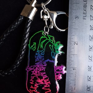 Handmade Resin Curiosity Cabinet Alligator Gator Skull Neon Rainbow On Black Keychain image 2