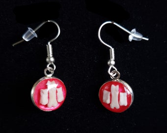 Real Small Domestic Rabbit Toe Bones Encased In Red Resin Sterling Silver Dangle Earrings