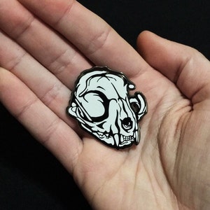 Limited Edition Hard Enamel Domestic Cat Skull Lapel Hat Pin Designed From Hand Drawn Art image 4