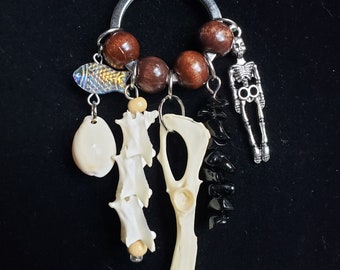 Real Iguana Spine Vertebrae And Guinea Pig Hip Bones Accented With Onyx Stones And Shells On A Black Silk Cord Taxidermy Necklace