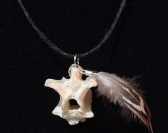 Tribal Feather Opossum Bone Taxidermy Charm Necklace