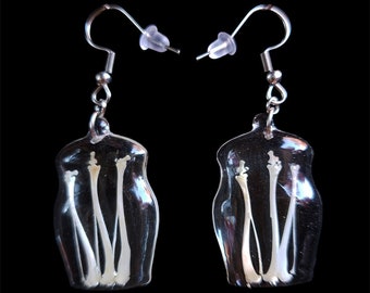 Handmade Real Mouse Leg Bones Encased in Resin Specimen Jar Hook Earrings