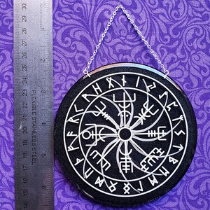 Handmade Resin Decorative Altar Piece Wall Hanger Viking Compass Vegvisir With Real Boa Constrictor Ribs Inside image 4