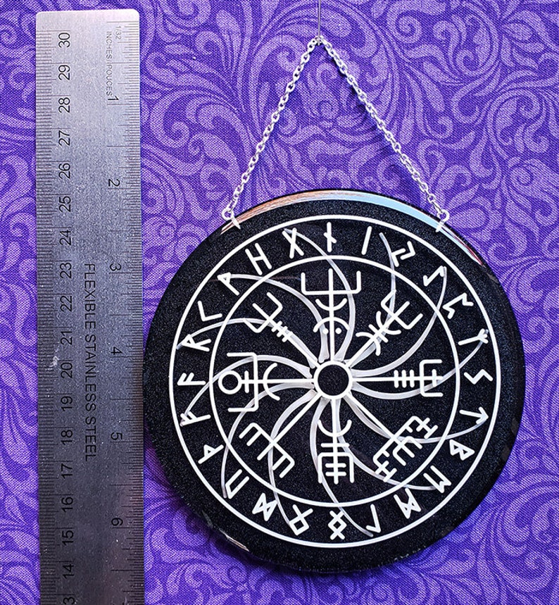 Handmade Resin Decorative Altar Piece Wall Hanger Viking Compass Vegvisir With Real Boa Constrictor Ribs Inside image 4