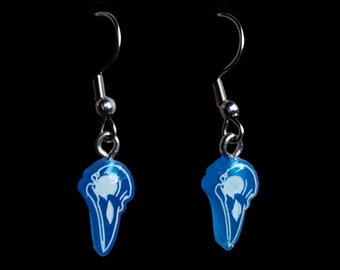 One Pair Handmade Blue Resin Crow Skull Dangle Stainless Steel Hook Earrings