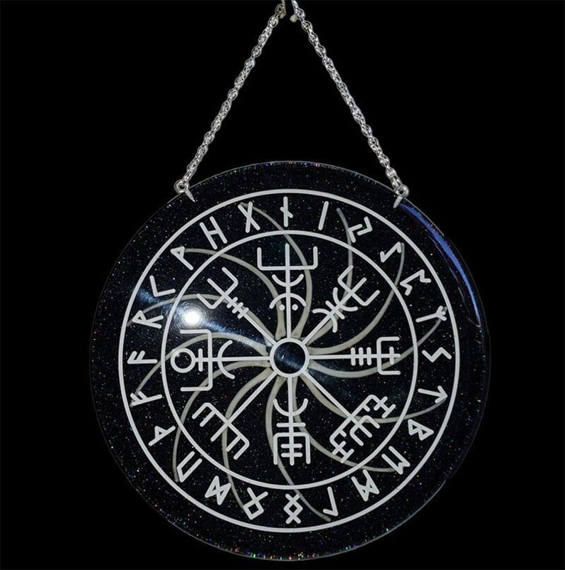 Handmade Resin Decorative Altar Piece Wall Hanger Viking Compass Vegvisir With Real Boa Constrictor Ribs Inside image 1