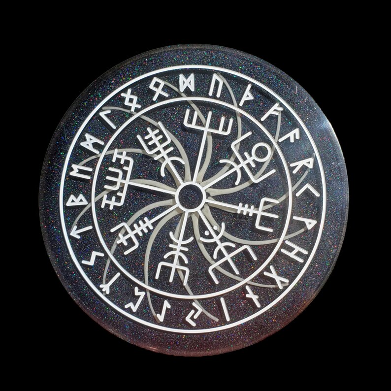 Handmade Resin Decorative Altar Piece Wall Hanger Viking Compass Vegvisir With Real Boa Constrictor Ribs Inside image 5