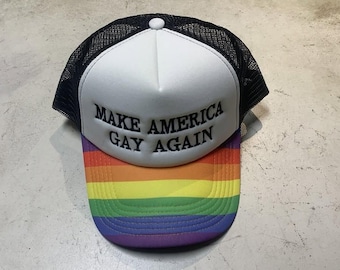 Gorra arcoíris con el orgullo "Make America Gay Again" de malla negra ajustable