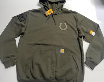 Sudadera con capucha Carhartt COLTS bordada en verde militar, de peso medio, holgada, nueva con etiquetas