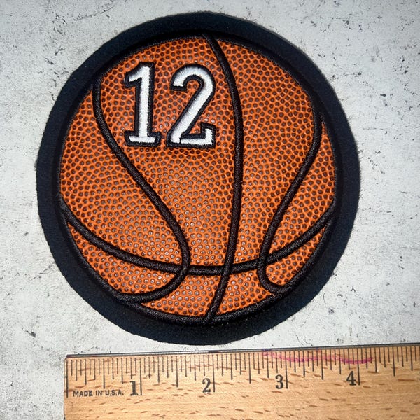Patch Real Basketball Material for Varsity Jacket with Custom Embroidered Number. Sew on and/or Iron on.