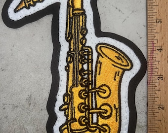 Parche bordado de 7" para chaqueta universitaria de saxofón de 2 capas. SOLO PARA COSER.