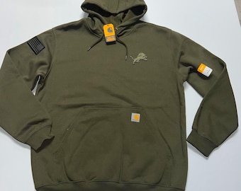 Sudadera con capucha LIONS Carhartt bordada en verde militar, de peso medio, holgada, nueva con etiquetas