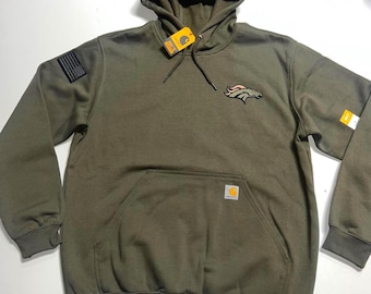 Sudadera con capucha Carhartt Broncos bordada en verde militar, de peso medio, holgada, nueva con etiquetas