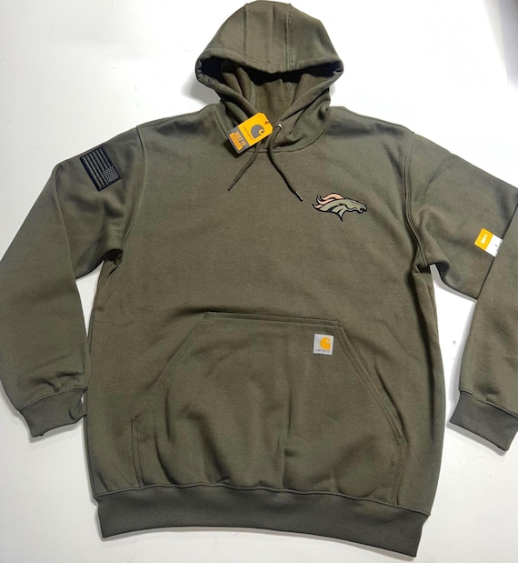 BRONCOS Carhartt Hoodie Embroidered Military Green Midweight Loose 