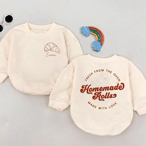 Personalized Fresh From The Oven Romper Sweatshirt, Custom Name Baby Romper, Funny Baby Bodysuit, Cute Baby Outfit,Thanksgiving Newborn Gift