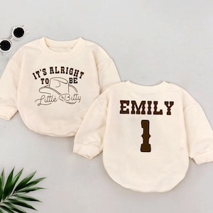 Personalized Baby Romper Sweatshirt, Custom Name Toddler Outfit, Western Style Baby Clothes, Cowboy Birthday Bodysuit, Kids Country Apparel