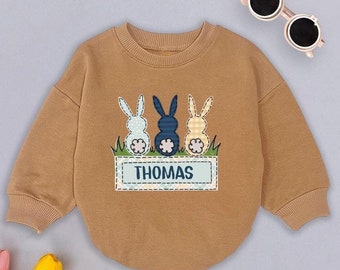 Personalized Easter Bunny Baby Romper Sweatshirt, Custom Name Spring Outfit, Cute Baby Shower Gift,Toddler Easter Clothes,Bunny Print Romper