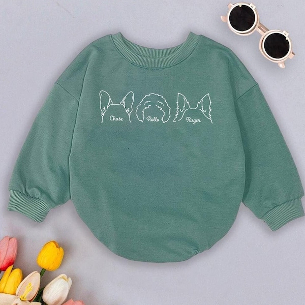 Personalized Dog Ears Romper Sweatshirt, Custom Pet Bodysuit, Baby Pet Portrait Outfit, Unique Pet Name Clothes, Baby Shower Gift