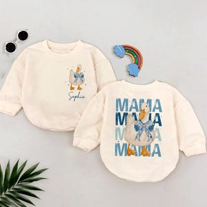 Personalized Mama Goose Romper Sweatshirt, Cute Matching Baby Outfit, Custom Name Toddler Clothes, Farm Animal Babywear, Whimsical Baby Gift