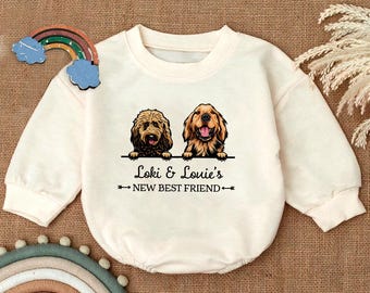 Personalized Dog Lover Romper Sweatshirt,Custom Pet Illustration Outfit,Best Friend Baby Clothes,Pet Owner Gift,New Baby Announcement Outfit