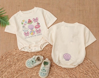 Chillin With My Floaties Romper Sweatshirt, Personalized Summer Baby Outfit,Cute Toddler Clothes,Beach Themed Bodysuit,Custom Name Baby Gift