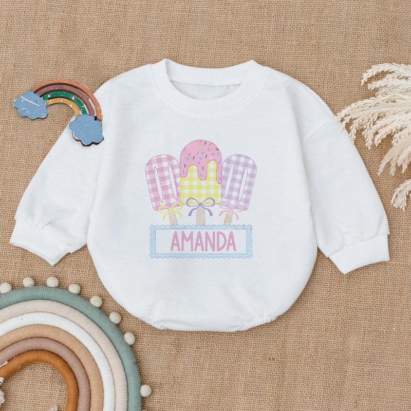 Neutral Ice Cream Footed Romper Baby Bundle