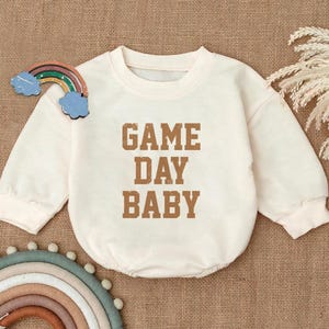 Game Day Baby Romper Sweatshirt, Baby Sports Outfit, Toddler Football Pullover, Cute Game Day Clothes, Baby Fan Apparel, Sports Theme Gift