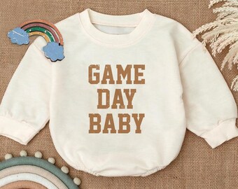 Game Day Baby Romper Sweatshirt, Baby Sports Outfit, Toddler Football Pullover, Cute Game Day Clothes, Baby Fan Apparel, Sports Theme Gift